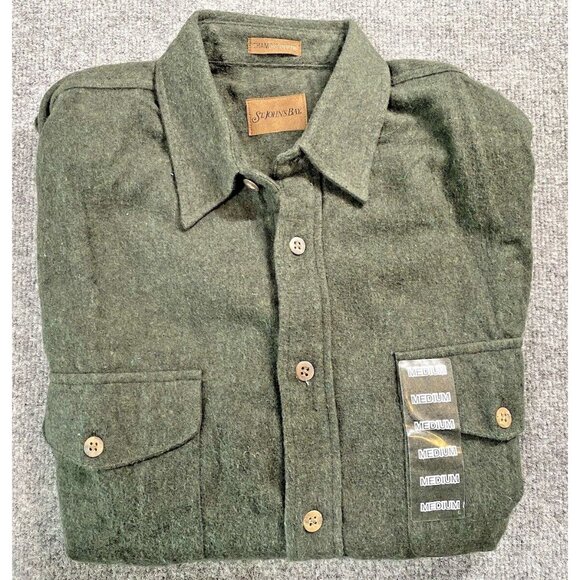 st johns bay chamois cloth button up shirt mens medium green outdoor fall warm. - Picture 1 of 7